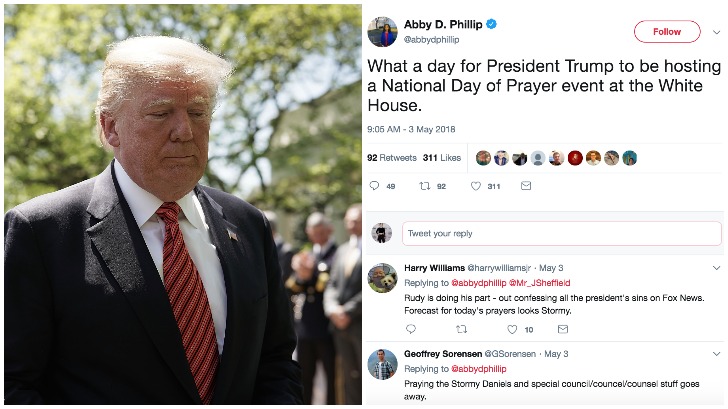 President Donald Trump Stormy Daniels, President Donald Trump National Day of Prayer Irony